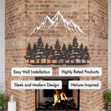 Mountain and Pine Tree Metal Wall Art - Rustic Fireplace Decor