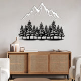 Mountain and Pine Tree Metal Wall Art - Rustic Fireplace Decor