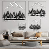Mountain and Pine Tree Metal Wall Art - Rustic Fireplace Decor