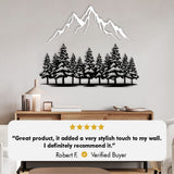 Mountain and Pine Tree Metal Wall Art - Rustic Fireplace Decor