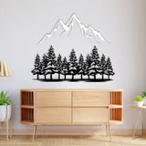 Mountain and Pine Tree Metal Wall Art - Rustic Fireplace Decor