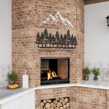 Mountain and Pine Tree Metal Wall Art - Rustic Fireplace Decor